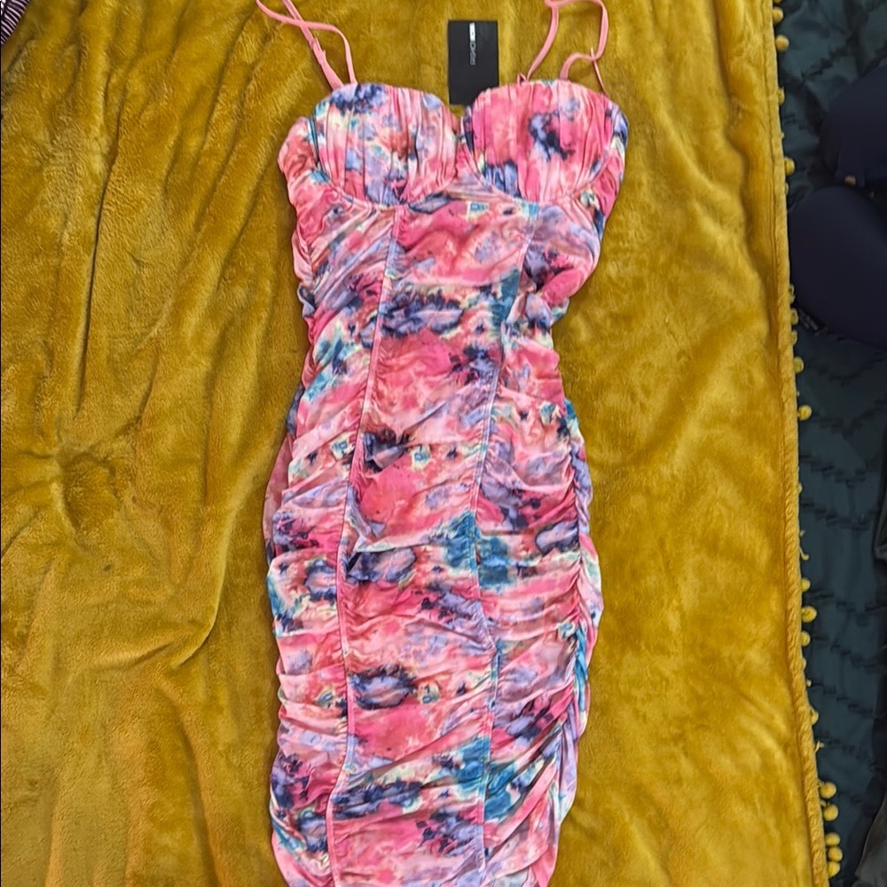 Fashion Jewelry Pink Ruched Bodycon Mini Dress